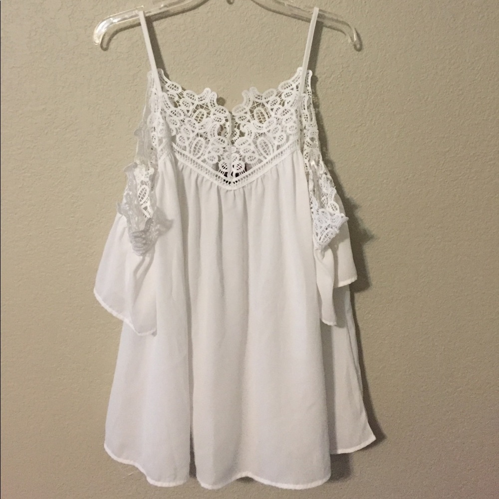 White Lace Cold Shoulder Top